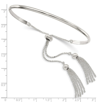 Sterling Silver Polished W/Tassels Adjustable Bangle