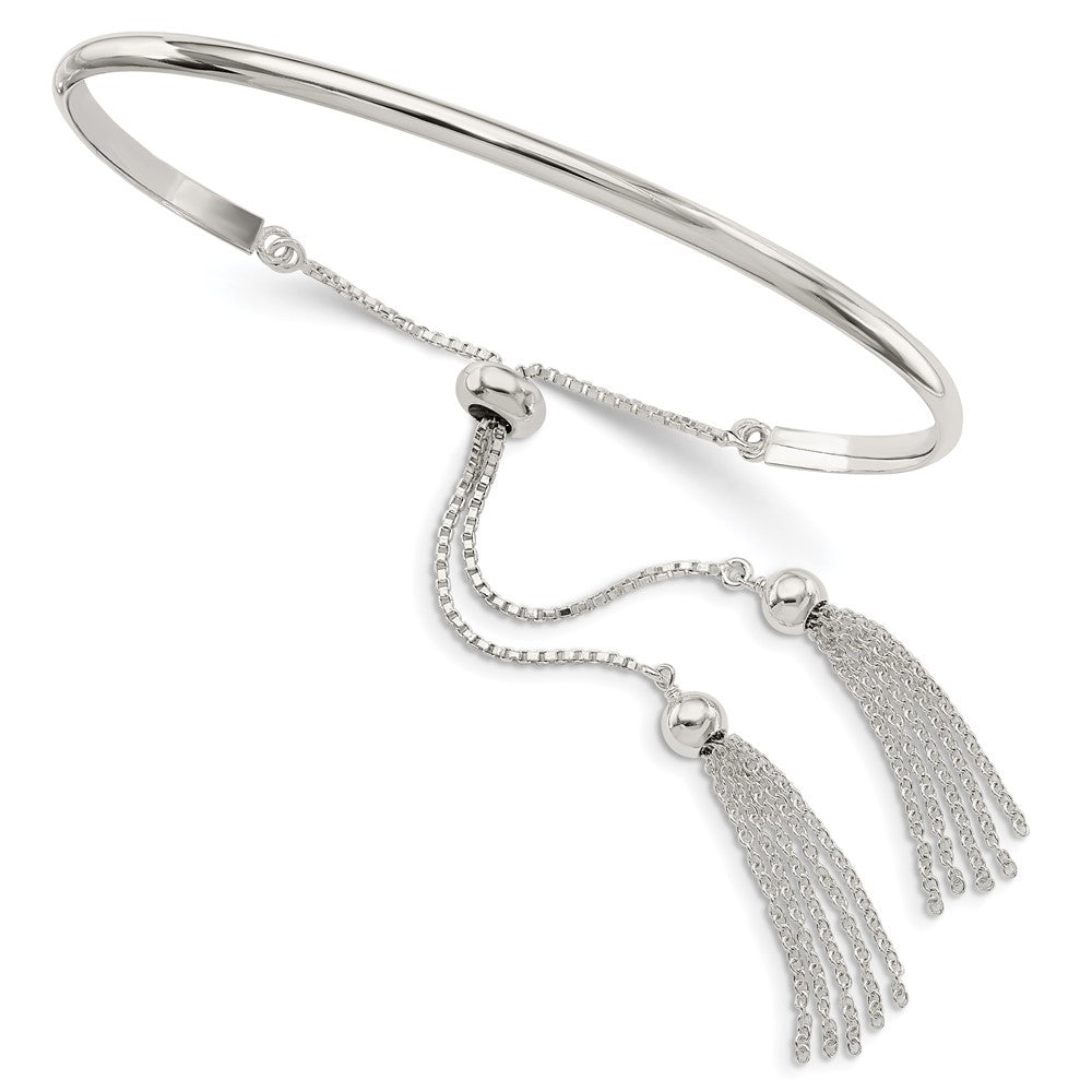 Sterling Silver Polished W/Tassels Adjustable Bangle