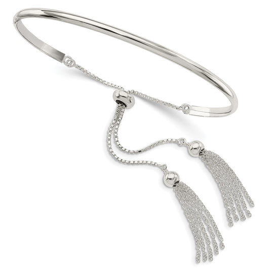 Sterling Silver Polished W/Tassels Adjustable Bangle
