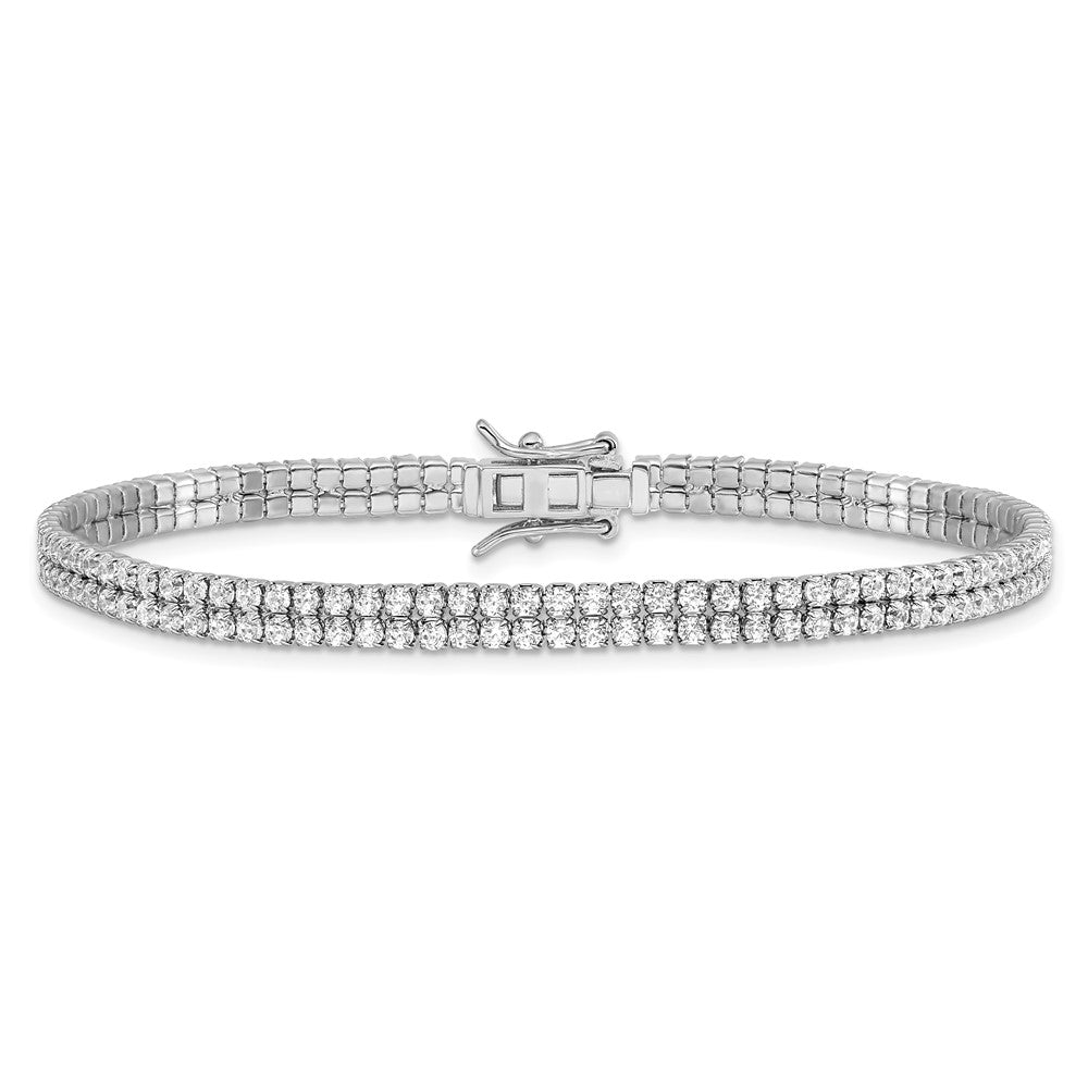 7.5 Inch Sterling Silver Rhodium-Plated 2-Row Cz Tennis Bracelet