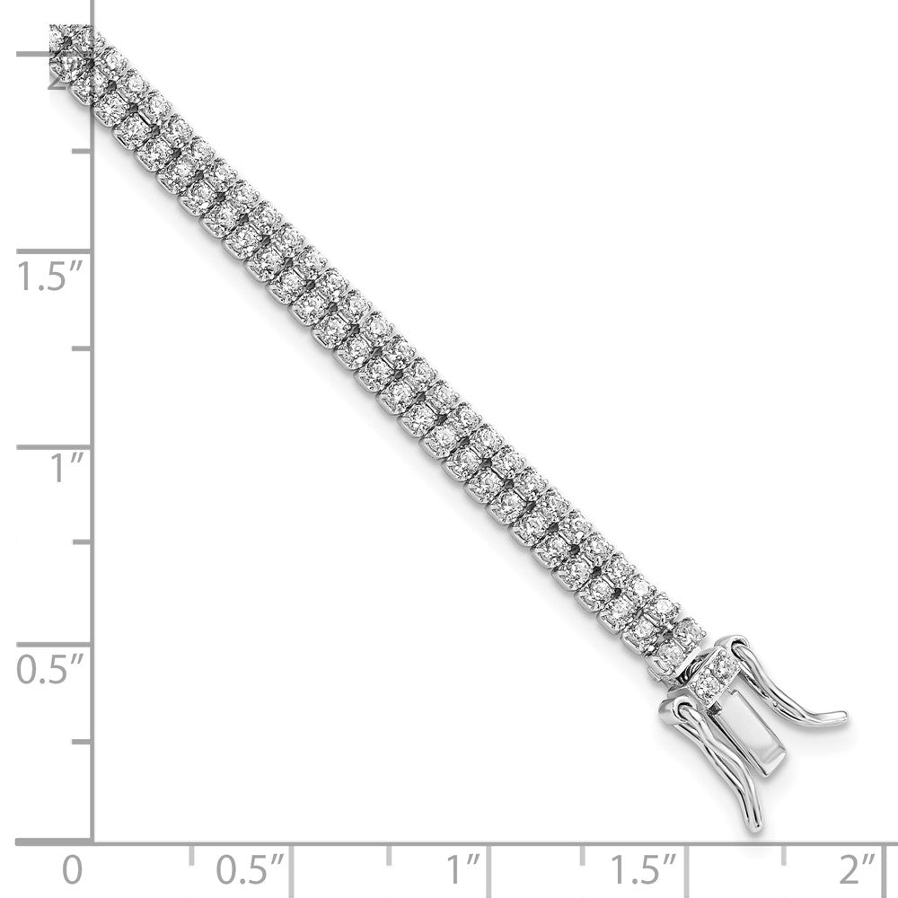 7.5 Inch Sterling Silver Rhodium-Plated 2-Row Cz Tennis Bracelet