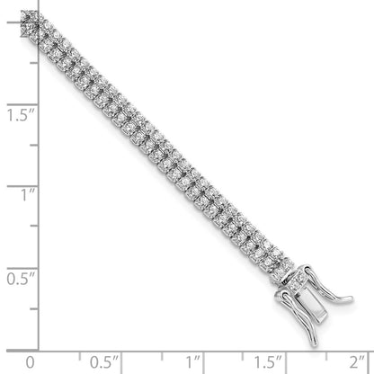 7.5 Inch Sterling Silver Rhodium-Plated 2-Row Cz Tennis Bracelet