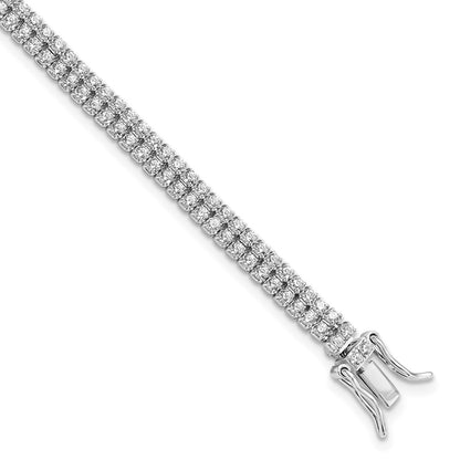7.5 Inch Sterling Silver Rhodium-Plated 2-Row Cz Tennis Bracelet