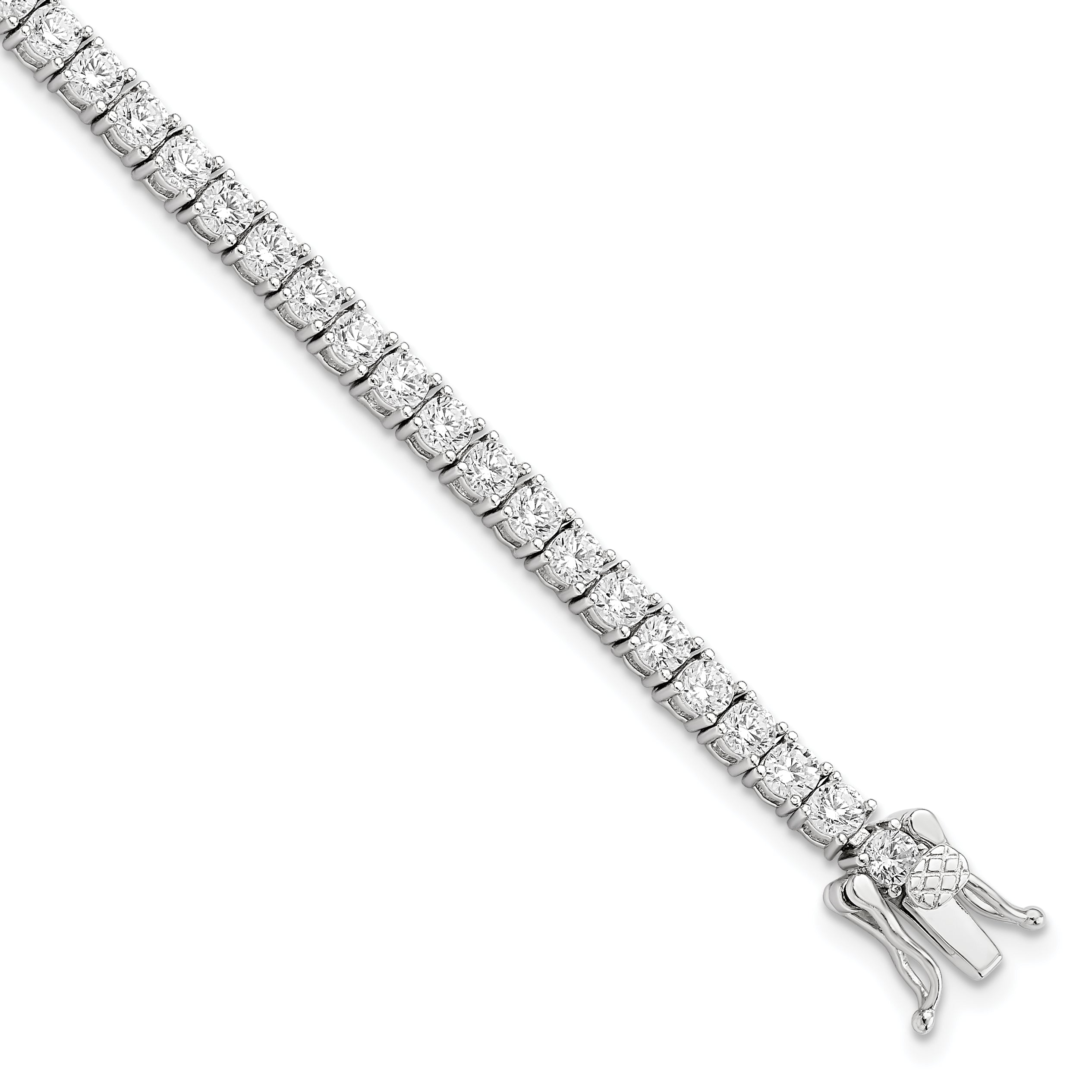 7.5 Inch Sterling Silver Rhodium-Plated Polished Cz Tennis Bracelet