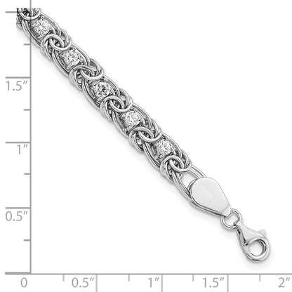 7.5 Inch Sterling Silver Rhodium-Plated Polished Clear Cz Flat Link 7.5In Bracelet