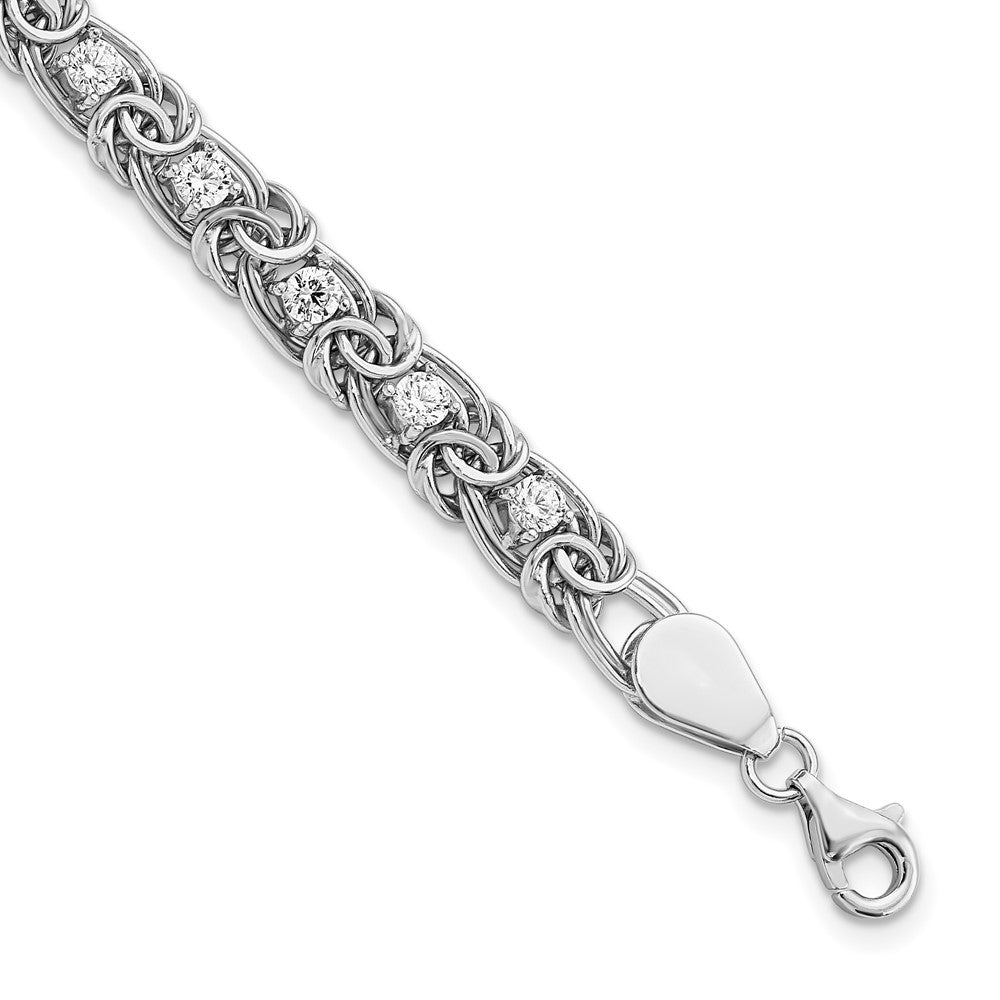 7.5 Inch Sterling Silver Rhodium-Plated Polished Clear Cz Flat Link 7.5In Bracelet