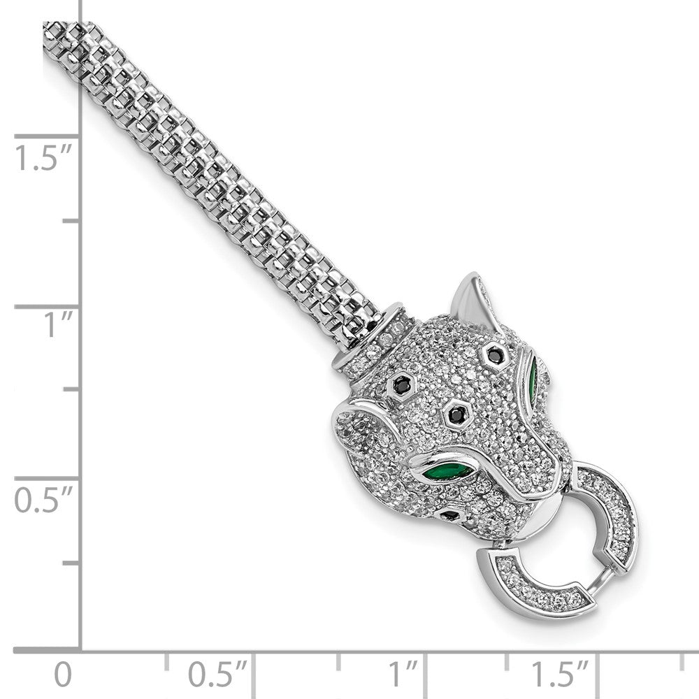 7.25 Inch Sterling Silver Rhodium-Plated Polished Cz Cheetah Head Bracelet