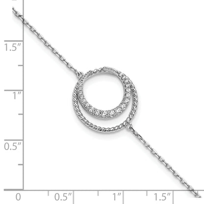 7 Inch Sterling Silver Rhodium-Plated Cz Circle W/1In Ext Bracelet