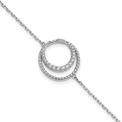 7 Inch Sterling Silver Rhodium-Plated Cz Circle W/1In Ext Bracelet