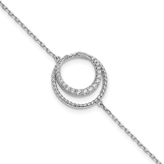 7 Inch Sterling Silver Rhodium-Plated Cz Circle W/1In Ext Bracelet