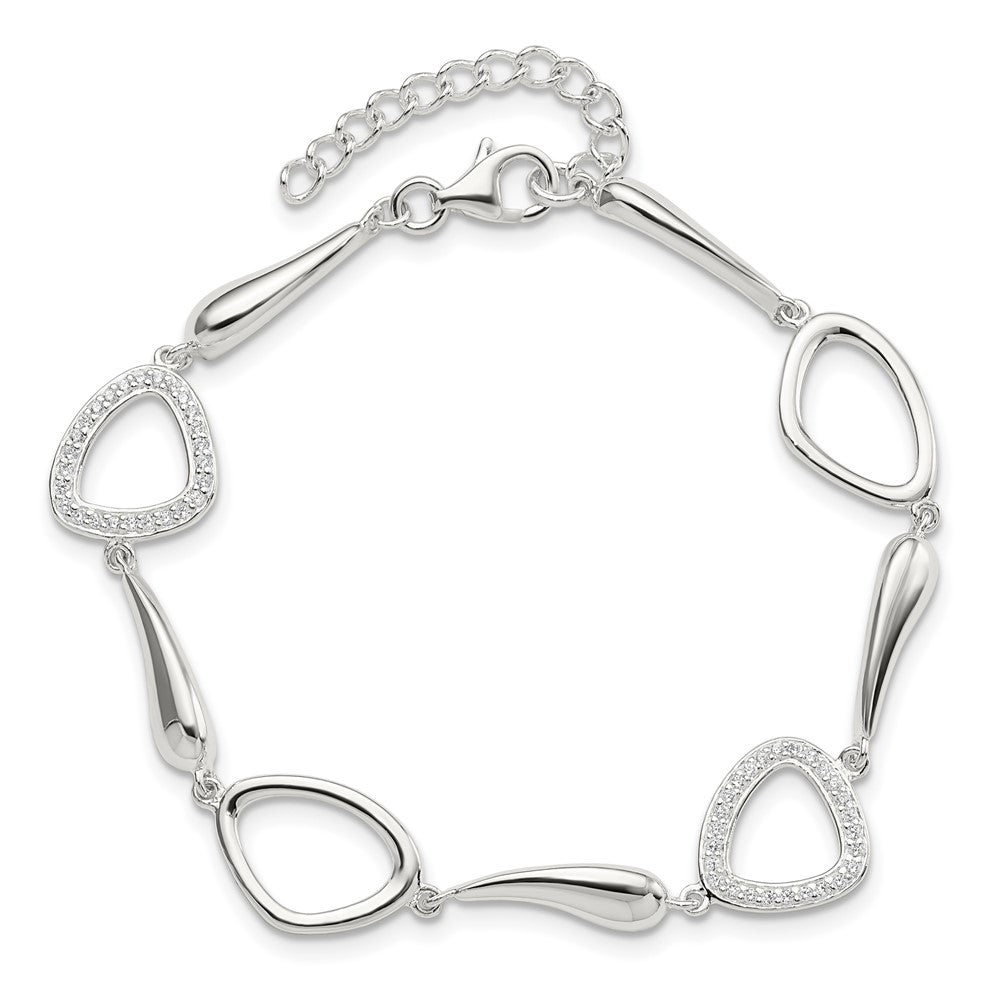 6.25 Inch Sterling Silver Polished Cz W/1 In Ext. Bracelet