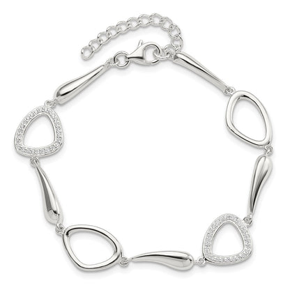 6.25 Inch Sterling Silver Polished Cz W/1 In Ext. Bracelet