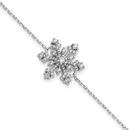 7 Inch Sterling Silver Rhodium-Plated Cz Snowflake W/1In Ext Bracelet