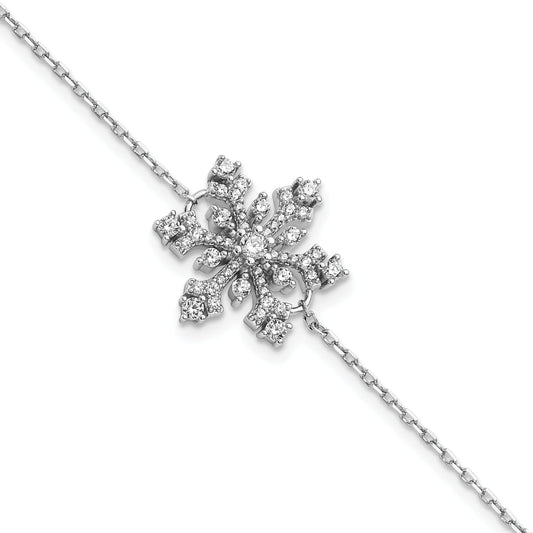 7 Inch Sterling Silver Rhodium-Plated Cz Snowflake W/1In Ext Bracelet