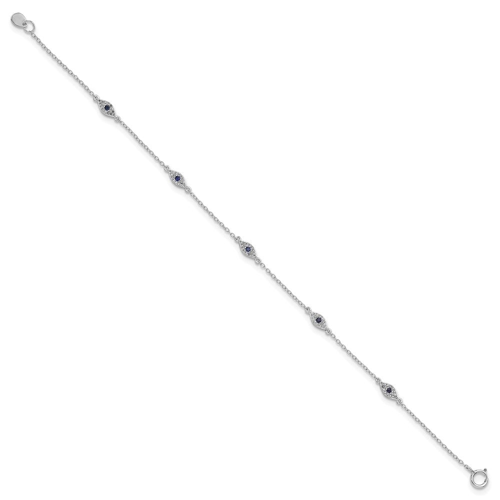 7.5 Inch Sterling Silver Rhodium-Plated Polished Blue & White Cz Eyes Bracelet