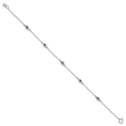 7.5 Inch Sterling Silver Rhodium-Plated Polished Blue & White Cz Eyes Bracelet