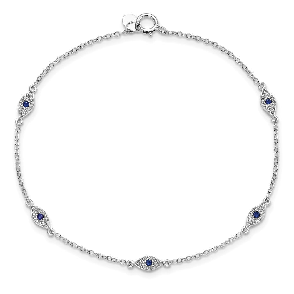 7.5 Inch Sterling Silver Rhodium-Plated Polished Blue & White Cz Eyes Bracelet