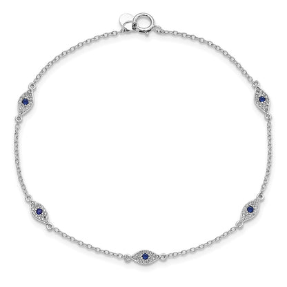 7.5 Inch Sterling Silver Rhodium-Plated Polished Blue & White Cz Eyes Bracelet