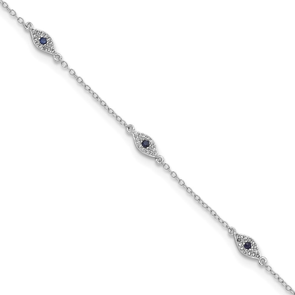 7.5 Inch Sterling Silver Rhodium-Plated Polished Blue & White Cz Eyes Bracelet
