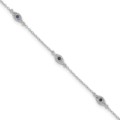 7.5 Inch Sterling Silver Rhodium-Plated Polished Blue & White Cz Eyes Bracelet