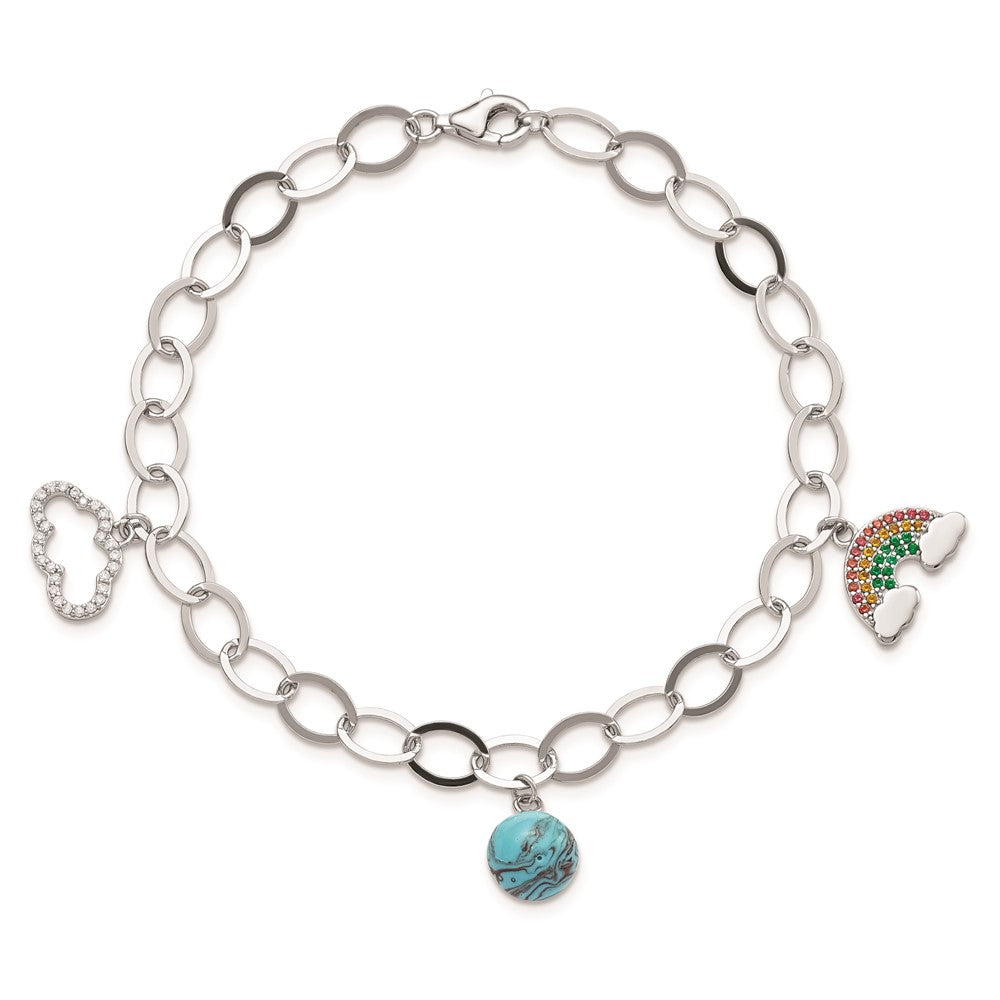 8 Inch Sterling Silver 8In Rh-Plated Multi-Color Nano Crystal Turquoise Bracelet