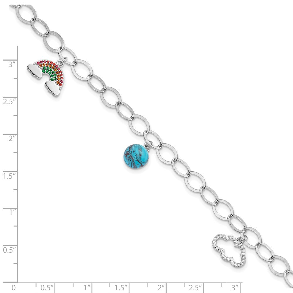 8 Inch Sterling Silver 8In Rh-Plated Multi-Color Nano Crystal Turquoise Bracelet