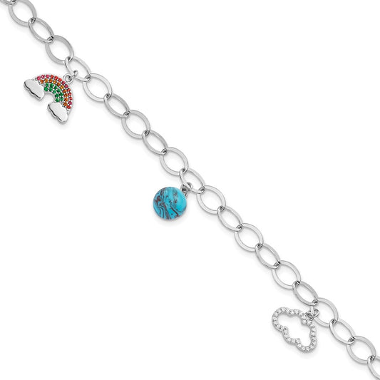 8 Inch Sterling Silver 8In Rh-Plated Multi-Color Nano Crystal Turquoise Bracelet