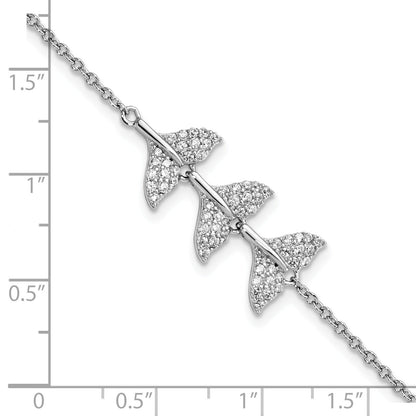 7 Inch Sterling Silver Rhodium-Plated Cz Whale Tail W/ 1Inch Bracelet
