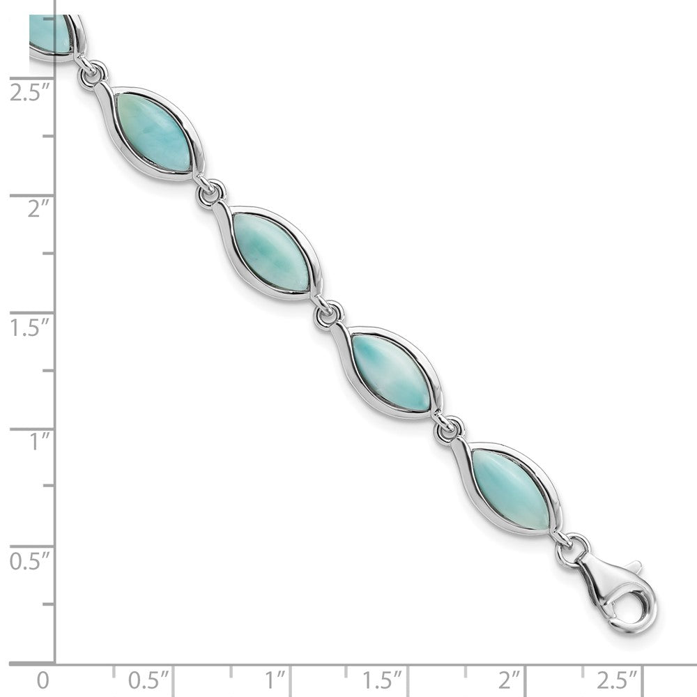 8 Inch Sterling Silver Rhodium-Plated Polished Marquise Shape Larimar Bracelet
