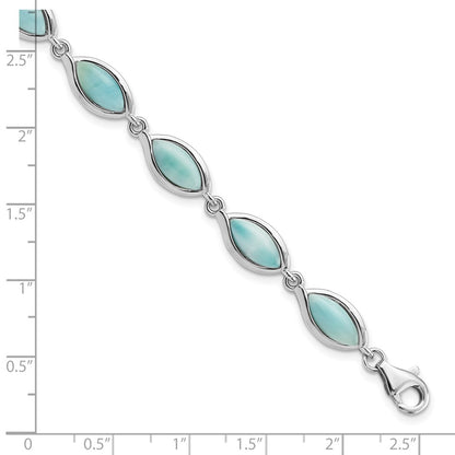 8 Inch Sterling Silver Rhodium-Plated Polished Marquise Shape Larimar Bracelet