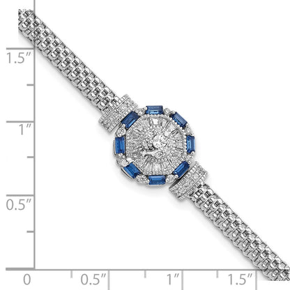 7 Inch Sterling Silver Rhodium-Plated Polished Blue & White Cz Bracelet
