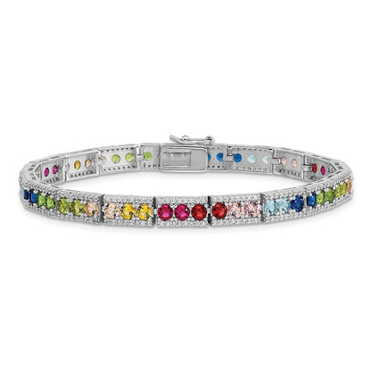 7.5 Inch Sterling Silver Rhodium-Plated Cz And Multicolor Nano Crystals Bracelet