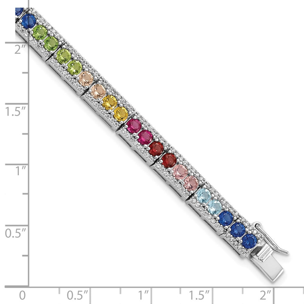 7.5 Inch Sterling Silver Rhodium-Plated Cz And Multicolor Nano Crystals Bracelet