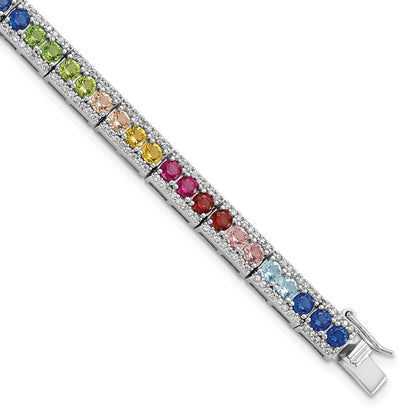 7.5 Inch Sterling Silver Rhodium-Plated Cz And Multicolor Nano Crystals Bracelet