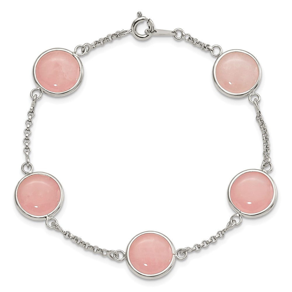 7.5 Inch Sterling Silver Polished Rose Quartz 7.5In Bracelet
