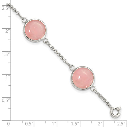 7.5 Inch Sterling Silver Polished Rose Quartz 7.5In Bracelet