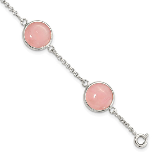 7.5 Inch Sterling Silver Polished Rose Quartz 7.5In Bracelet