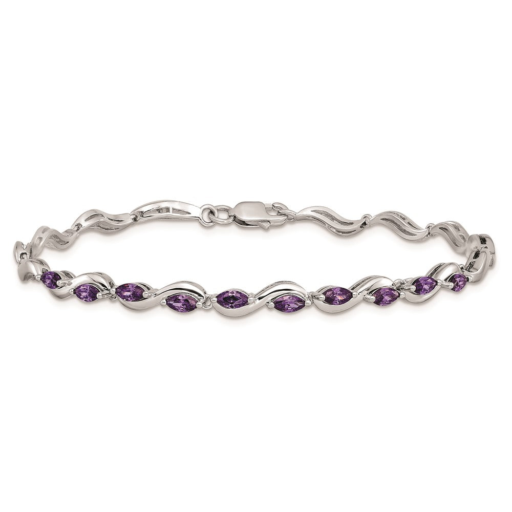 8 Inch Sterling Silver Rhodium Plated Purple Cz Bracelet