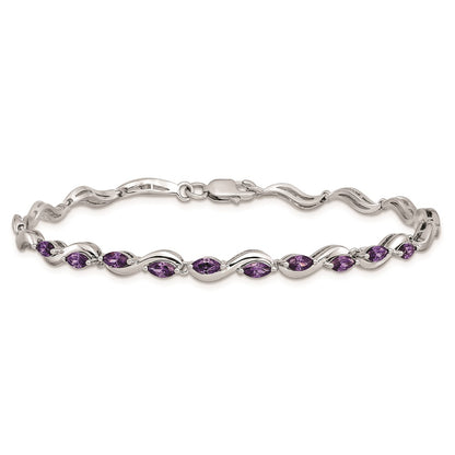 8 Inch Sterling Silver Rhodium Plated Purple Cz Bracelet