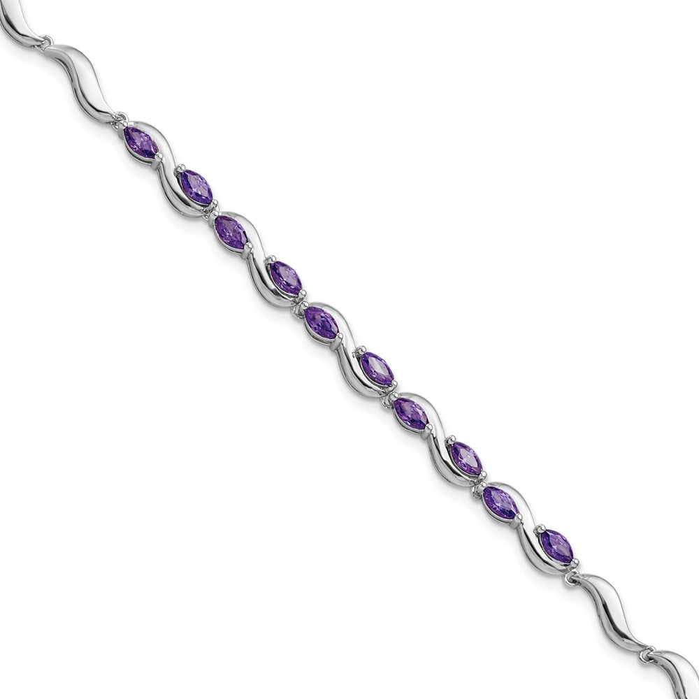 8 Inch Sterling Silver Rhodium Plated Purple Cz Bracelet