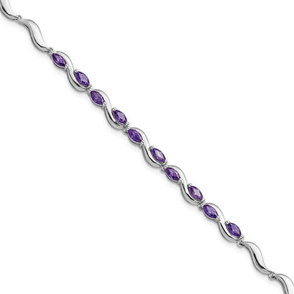8 Inch Sterling Silver Rhodium Plated Purple Cz Bracelet