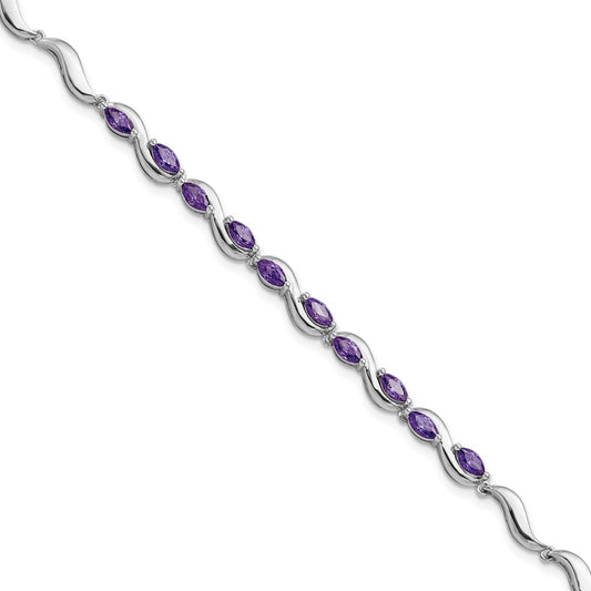 8 Inch Sterling Silver Rhodium Plated Purple Cz Bracelet