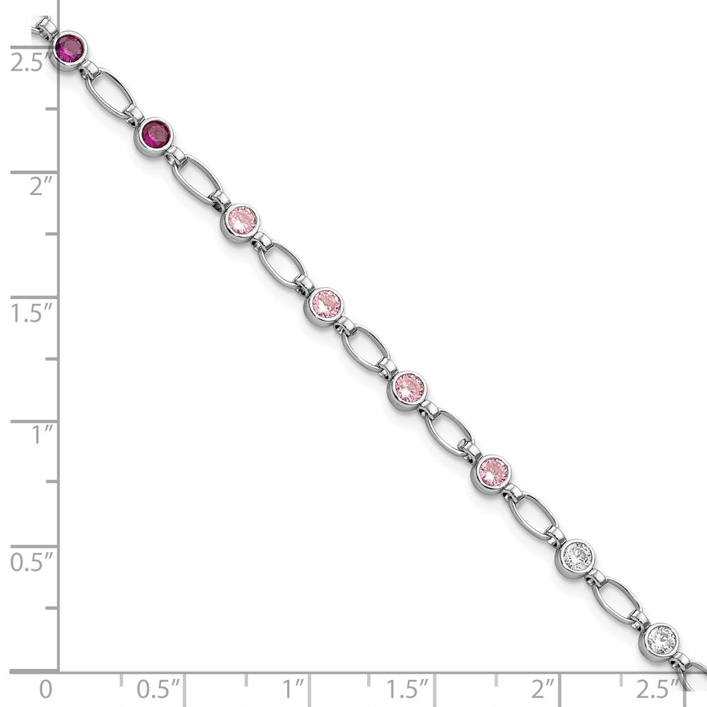 7.25 Inch Sterling Silver Rhodium-Plated Polished Red Pink Clear Cz Bracelet