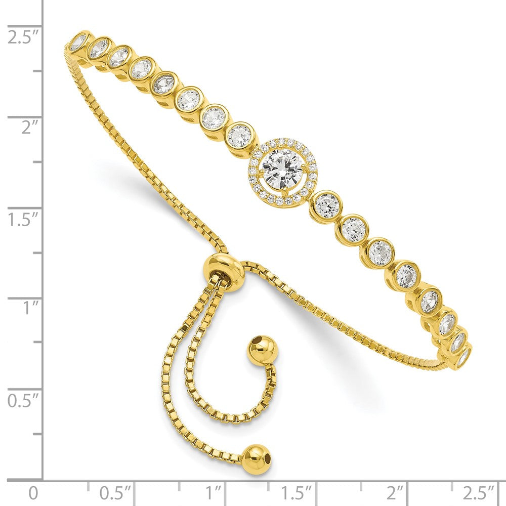Sterling Silver Gold-Tone Bezel Set Cz & Halo Adjustable Bracelet