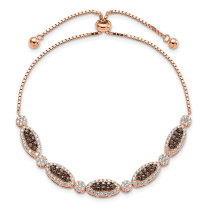 Sterling Silver Rose-Tone Blk Rhodium-Plated Cz Fancy Adjustable Bracelet