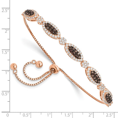 Sterling Silver Rose-Tone Blk Rhodium-Plated Cz Fancy Adjustable Bracelet