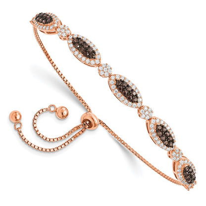 Sterling Silver Rose-Tone Blk Rhodium-Plated Cz Fancy Adjustable Bracelet