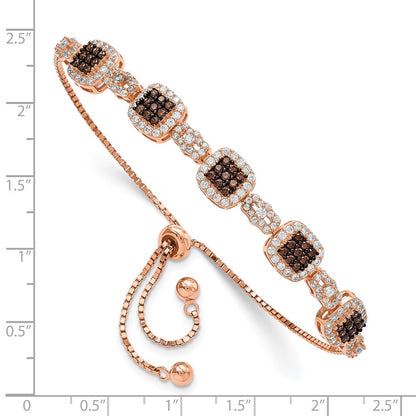 Sterling Silver Rose-Tone Black Rhodium-Plate Fancy Cz Adjustable Bracelet
