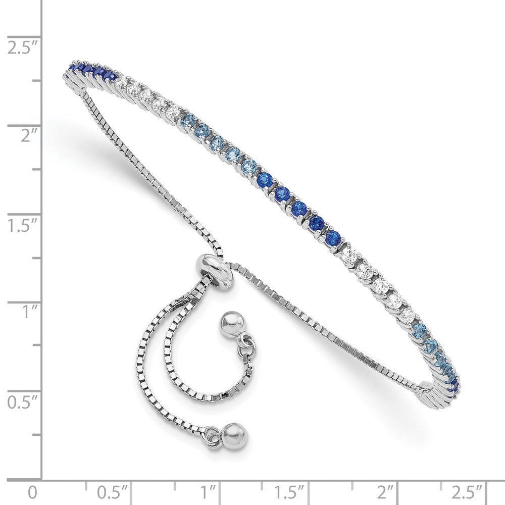 Sterling Silver Rhodium Created Blue Spinel & Cz Adjustable Bracelet
