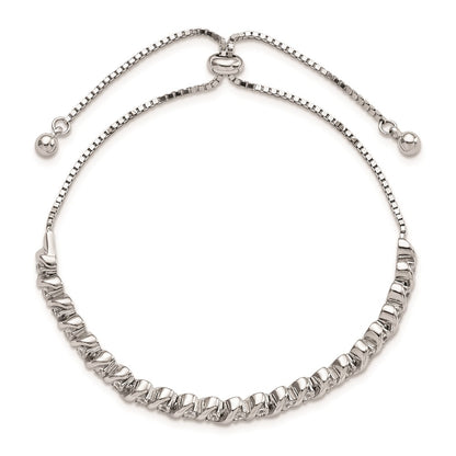Sterling Silver Polished Rhodium-Plated Cz Adjustable Bracelet